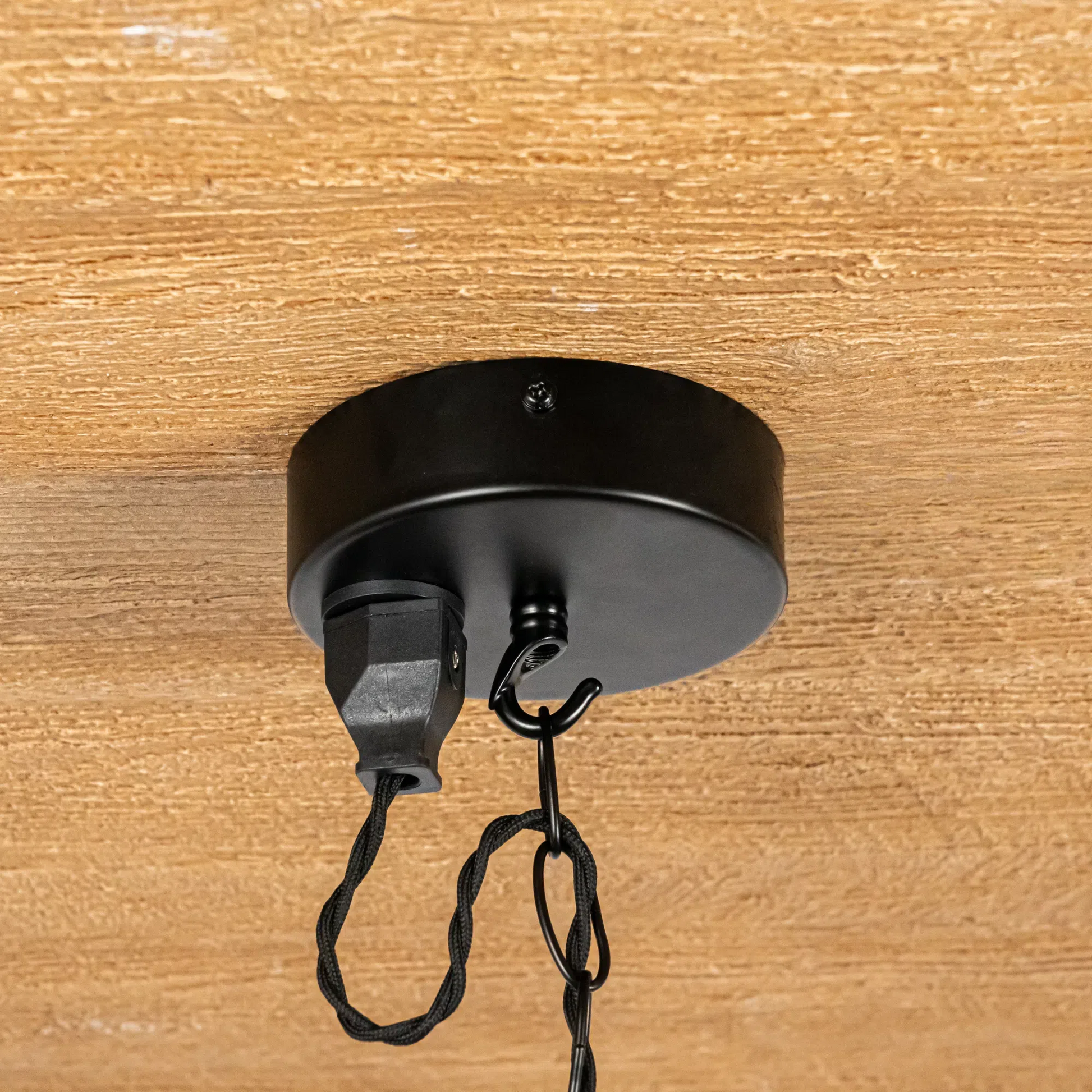 Kiven Black Pendant Plug in Light, Canopy with Socket, Hook and Adjustable Chain Cord, Modern Solid Wooden Ceiling Fixture,for Bedroom, Living Room, Kitchen Island