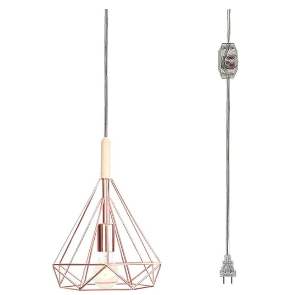 Kiven Dimmable Swag Rose Gold Pendant Light with Adjustable Height, 20ft Plug - In Cord, E26 Base, No Wiring Needed for Dining/Living Room