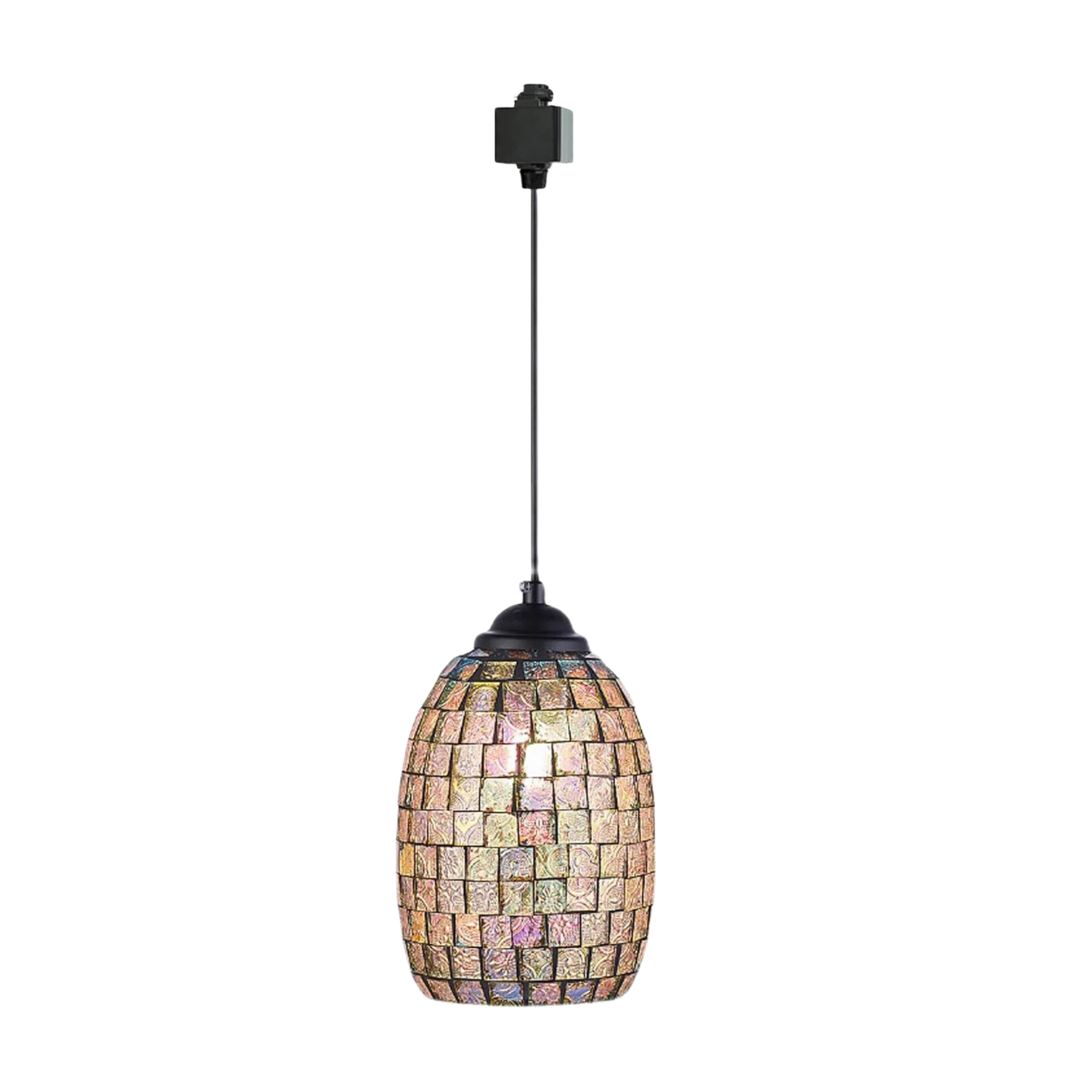 Track Light Pendants H-Type Glass 3.2 ft Bohemia Style Lampshade Mini Black Mosaic Halo Track Light Instant Pendant Lights Decorate for Kitchen Island Restaurant Customizable