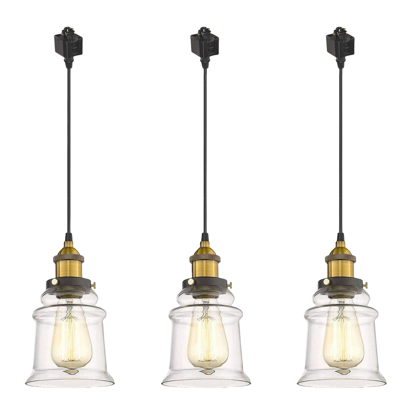 Kiven 3-Pack H/J Track Fixtures, Vintage Industrial Pendant Light w/ 5.12" Glass Shade, Dimmable