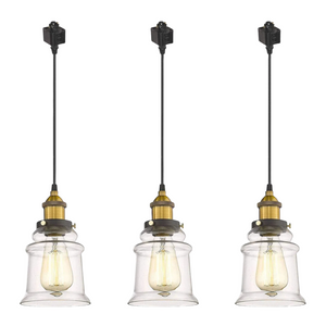 Kiven 3-Pack H/J Track Fixtures, Vintage Industrial Pendant Light w/ 5.12" Glass Shade, Dimmable