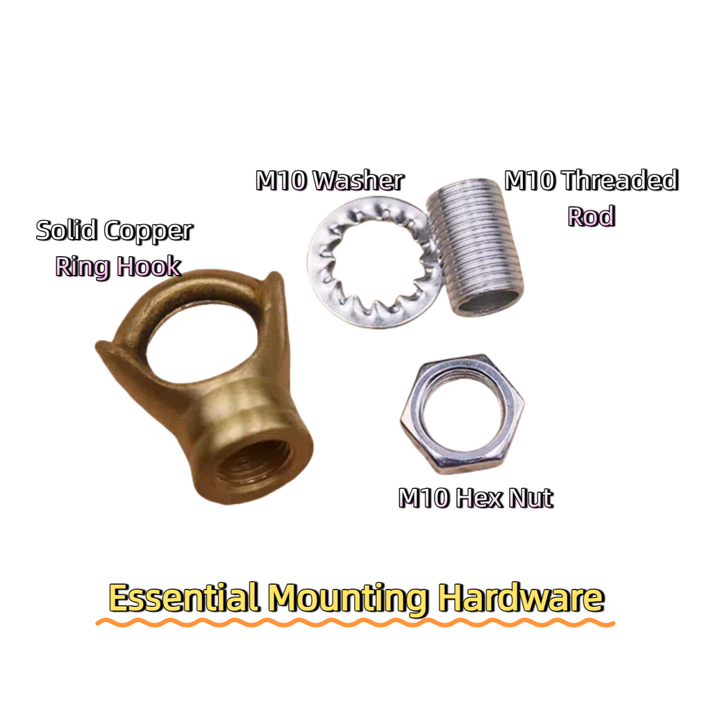 4-Pack Solid Copper Open & Closed Ring Hooks for Heavy-Duty Chandelier & Outdoor Lantern Assembly, Rust-Proof Ceiling Canopy Mount