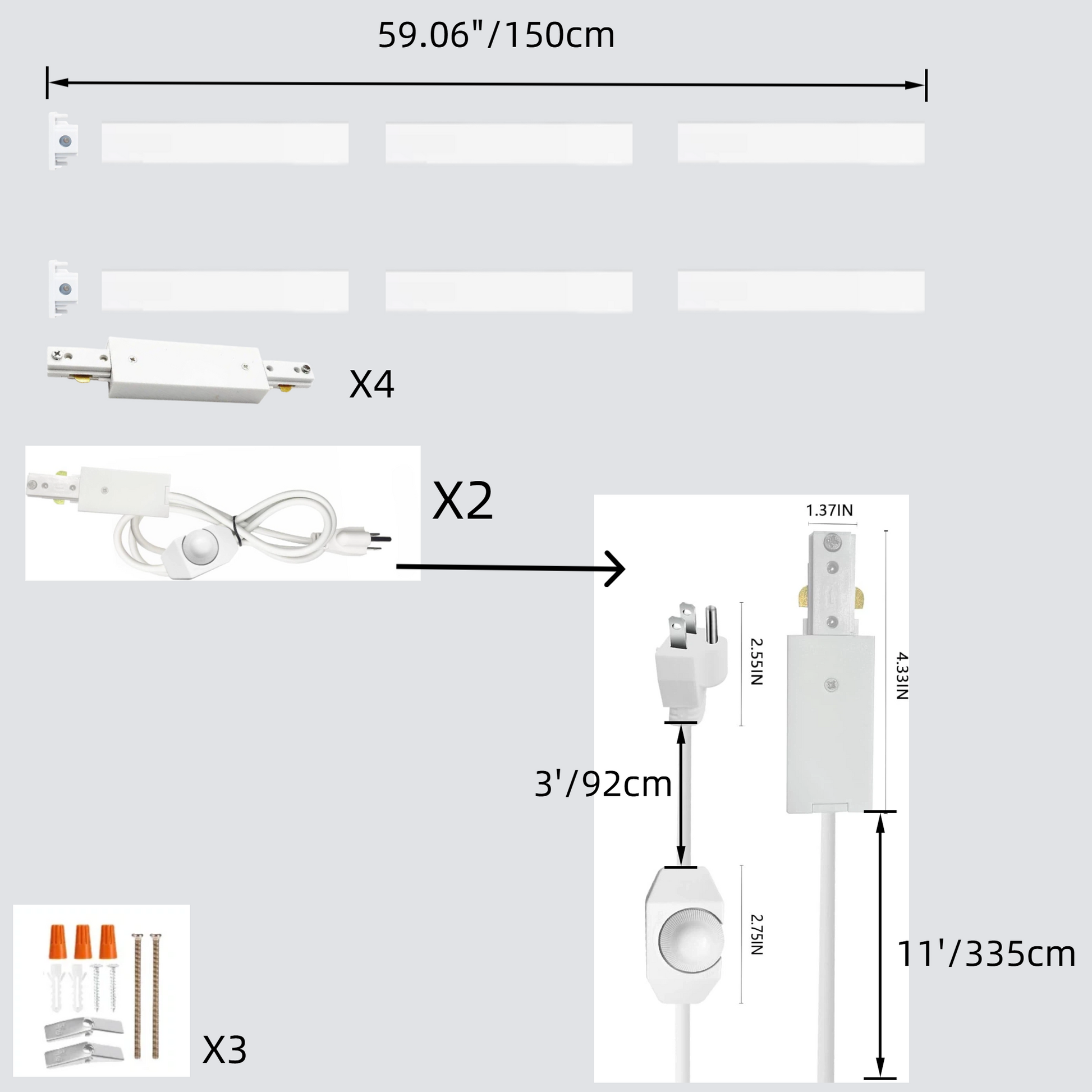 Halo Track Lighting Rails Live End Cord Kit with Button Switch