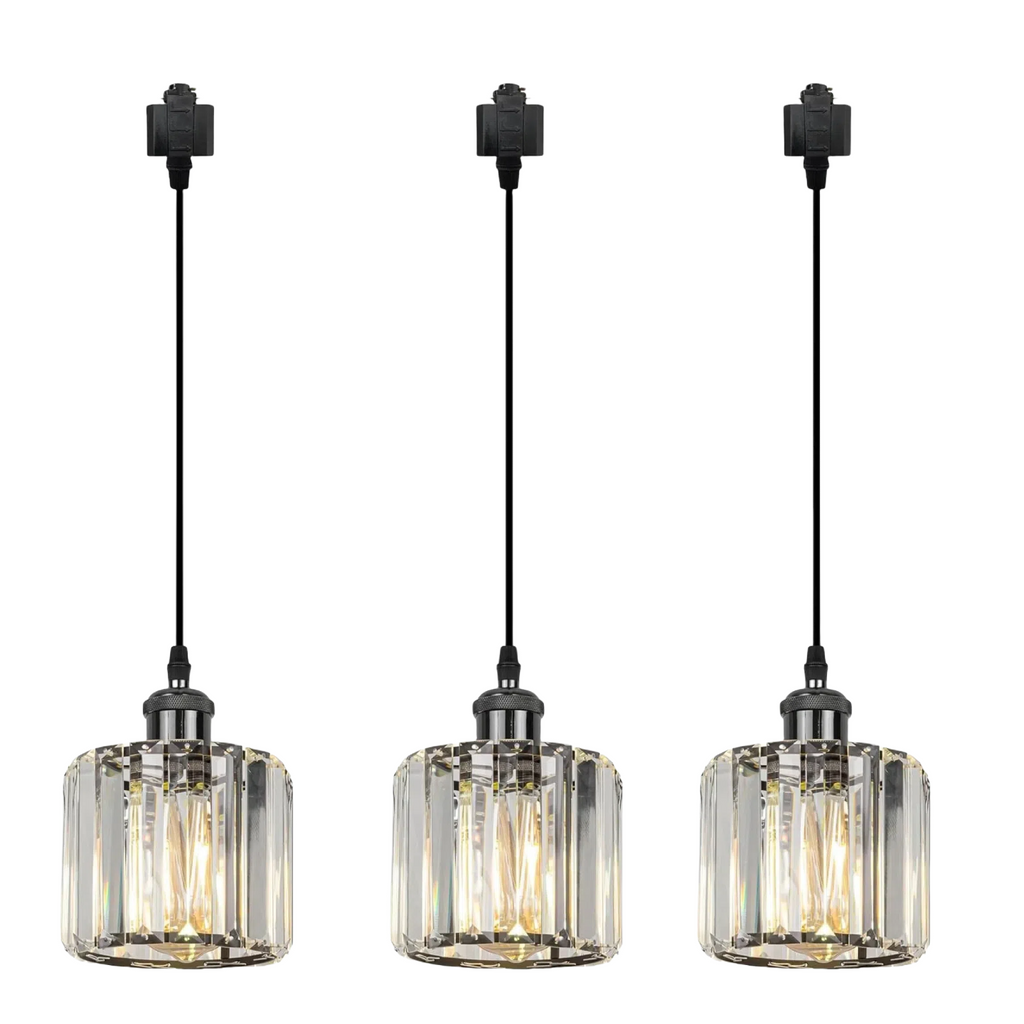 H-Type Track Lighting Pendants, 3-Light h Track Pendant Lights with Crystal Lampshade, H Track Light Pedant for Kitchen Island Home Cafe, Cord Length Customization,Black Finish Socket