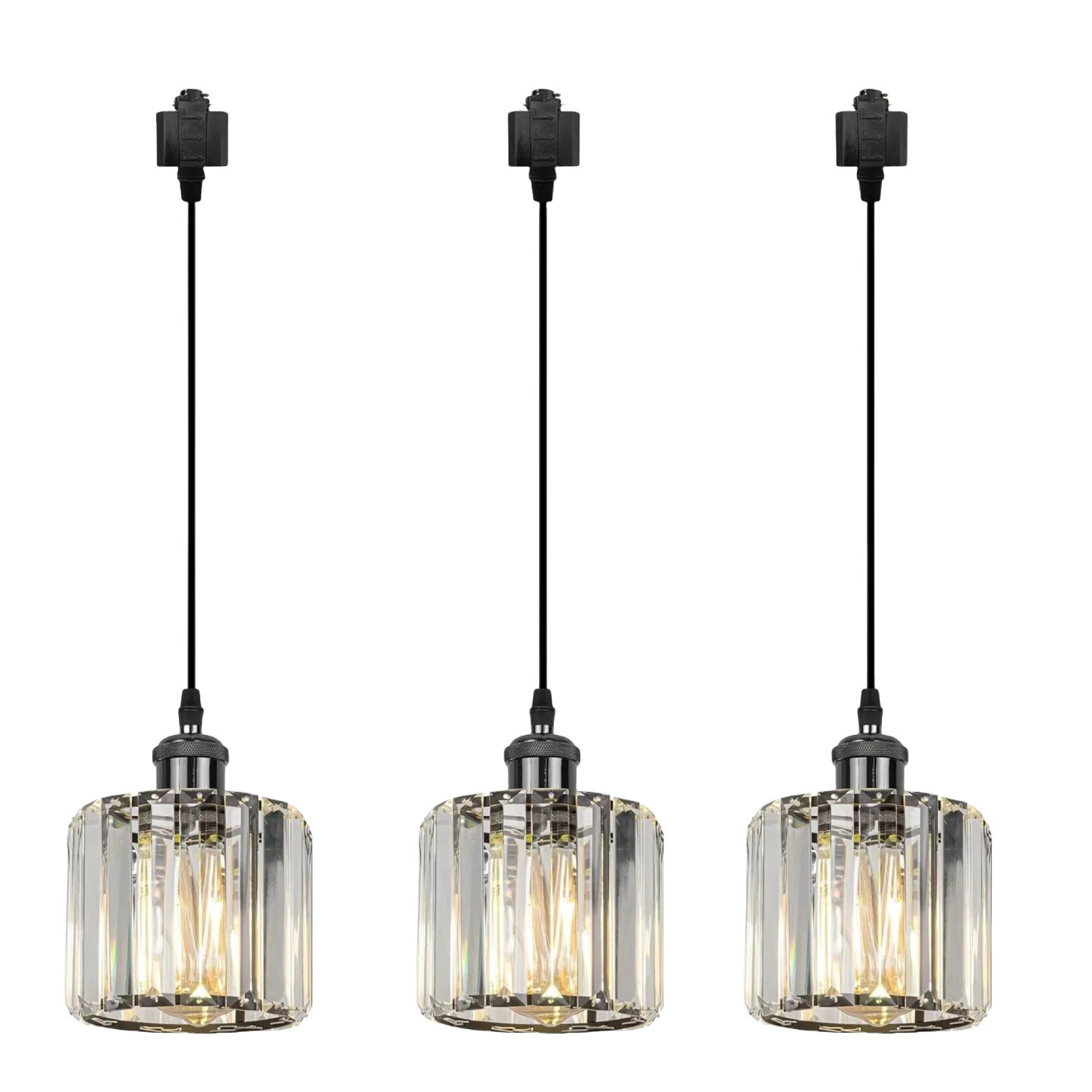 H-Type Track Lighting Pendants, 3-Light h Track Pendant Lights with Crystal Lampshade, H Track Light Pedant for Kitchen Island Home Cafe, Cord Length Customization,Black Finish Socket