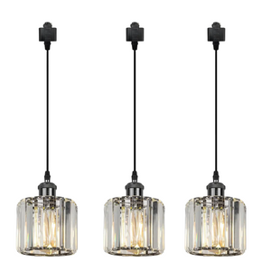 H-Type Track Lighting Pendants, 3-Light h Track Pendant Lights with Crystal Lampshade, H Track Light Pedant for Kitchen Island Home Cafe, Cord Length Customization,Black Finish Socket