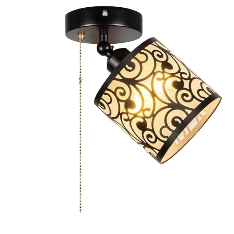 Adjustable Light, Zipper Switch 12V Retro RV Metallic Vines Hollowed Out Cover Decorative Ceiling Hallway Light, E26 E27 Socket Semi Flush Mount Interior Lighting for RV Camper