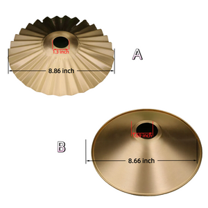 Kiven Solid Brass Industrial Retro Pendant Lamp Shade styles A and B, with dimensions, fluted and flat designs
