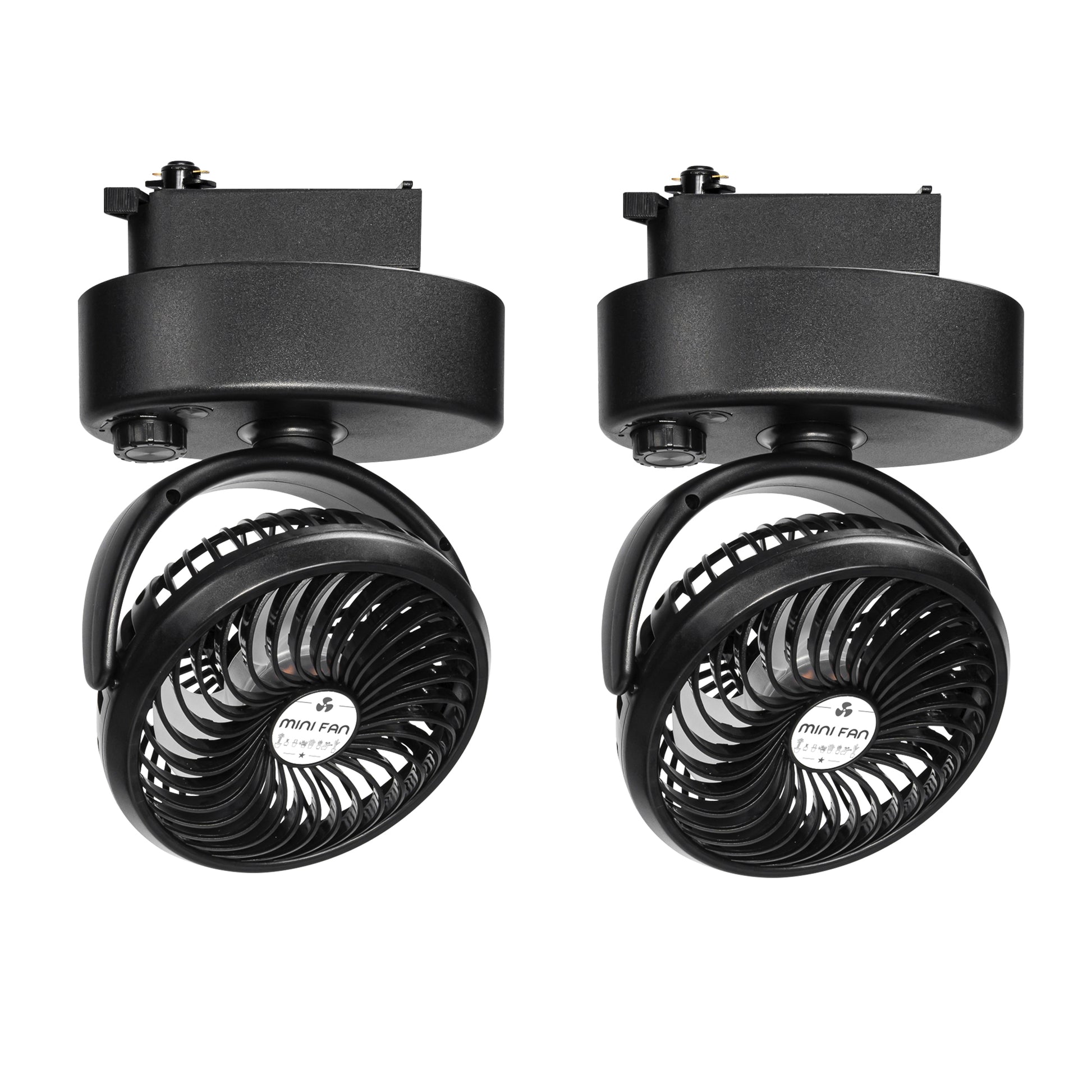 360° Adjustable H Track Rail Fan with Auto-Oscillation, Matte Black Mini Blower for Indoor Plants & Pets, Stepless Speed Control Air Circulator