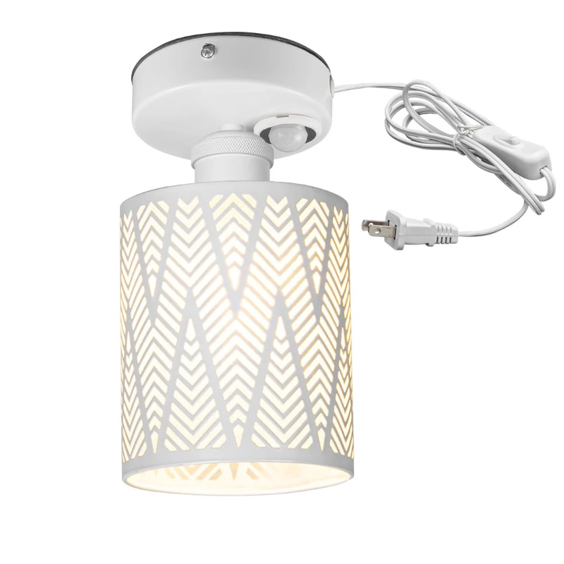 Kiven Motion Sensor Ceiling Light, Motion Activated Plug-in Ceiling lamp with E26 Socket, Industrial Motion Lights, Adjustable Delay Time for Laundry Bathroom Hallway DZ0479