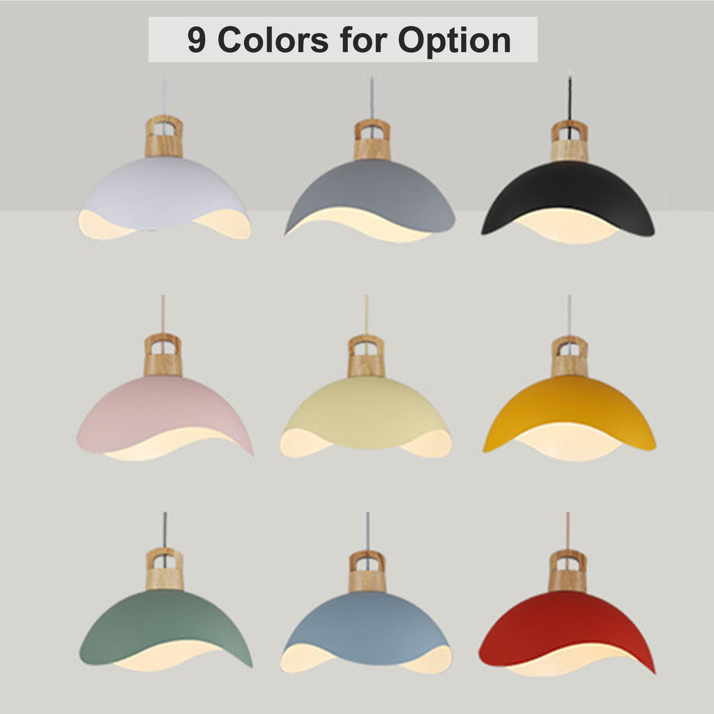 Kiven Modern Plug-in Pendant Light with Wavy Shade & Wood Top, Dimmable Hanging Cord Light