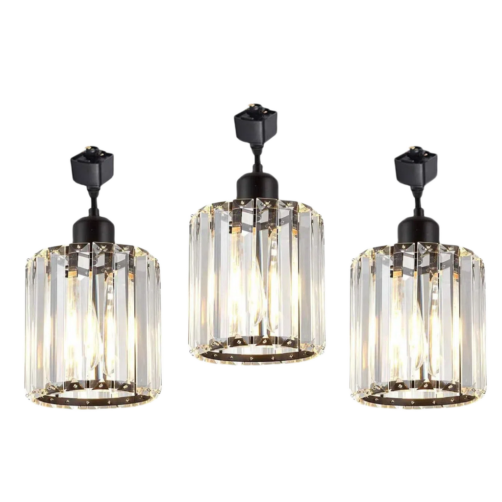 Kiven 3-Lights H Track Lighting Pendant, Oil Rubbed Bronze Finish with Crystal Prism Glass for Kitchen Island Counter Bar Dining Room Bedroom(Bulb & Track Rail Not Included)