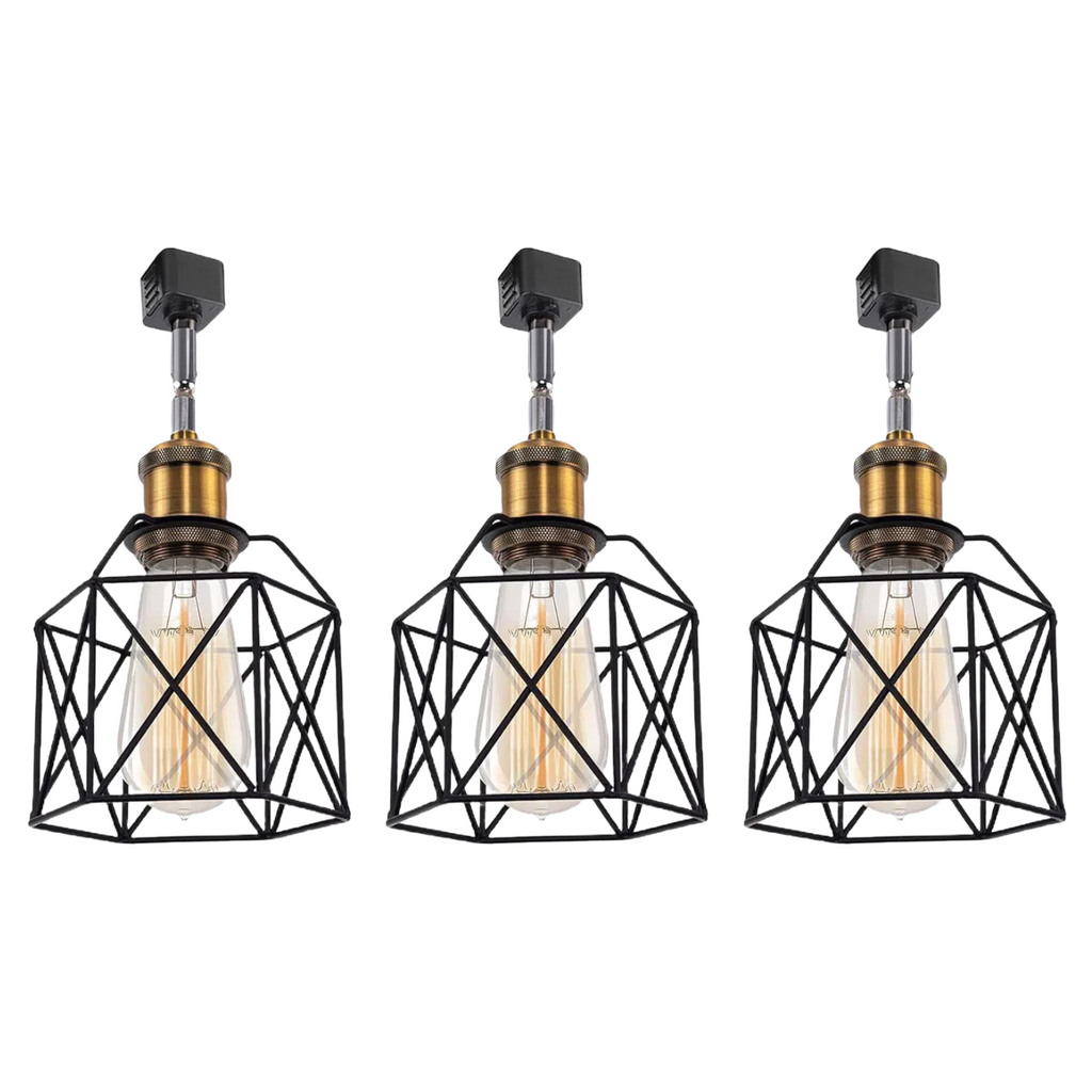 Kiven Industrial Track Head Lighting, Flexibly Rotatable Light Head with Black Metal Cage Shade,Dimmable H-Type Track Light for Kitchen Dining Room Bedroom Hallway or Bar,3-Light
