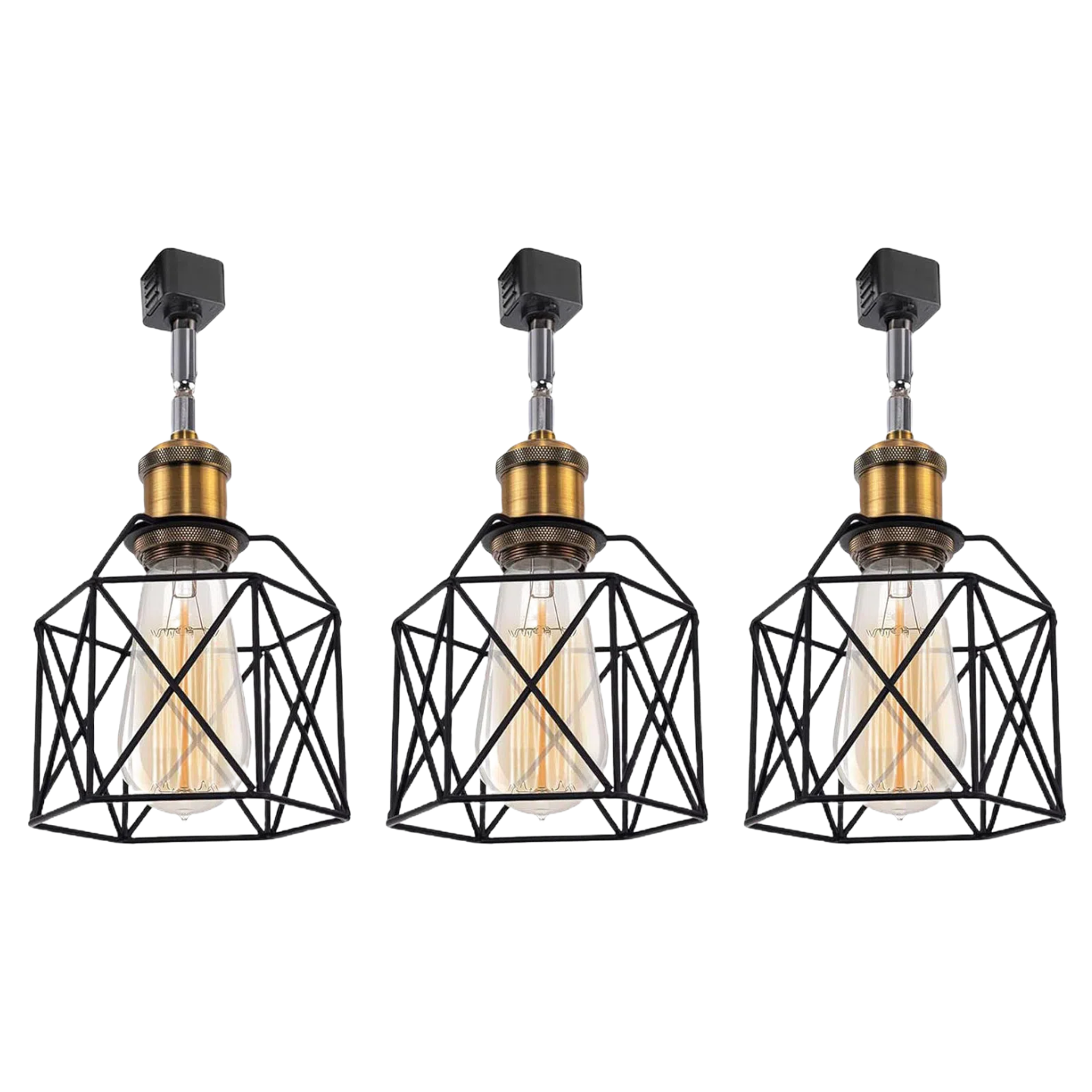 Kiven Industrial Track Head Lighting, Flexibly Rotatable Light Head with Black Metal Cage Shade,Dimmable H-Type Track Light for Kitchen Dining Room Bedroom Hallway or Bar,3-Light