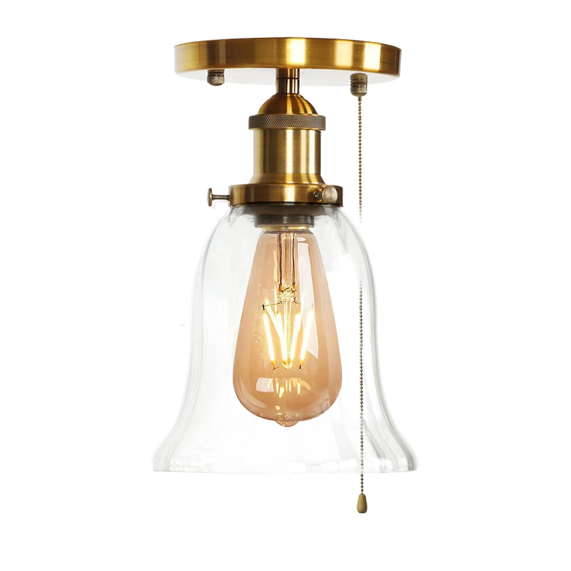 RV Bell Wall Light with Zipper Switch 12V Retro Gold RV Decorative Light RV Ceiling Light Hallway Light Fixtures Ceiling Mount, E26 Industrial Semi Flush Mount for RV Camper