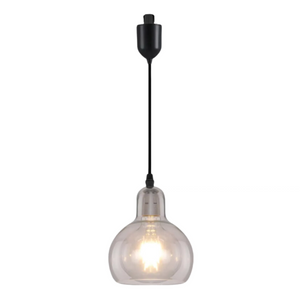 Kiven J-Type pendant light, clear glass lampshade, modern design, adjustable length, ideal for kitchen, bedroom or shop.
