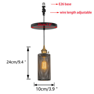 Black retro pendant light with E26 base, adjustable wire length, 24cm height, perfect for kitchen or dining room