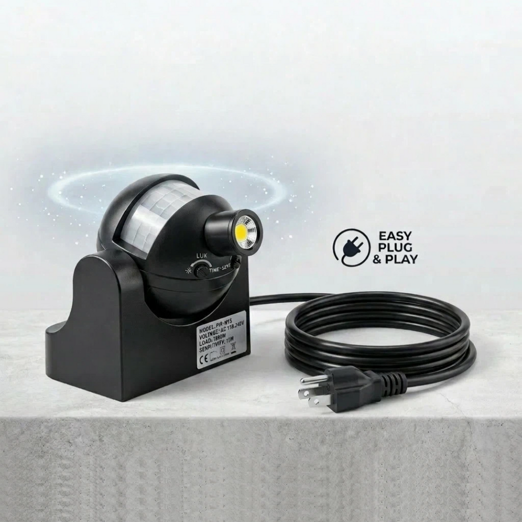 Outdoor Motion Sensor Spotlight, IP44 Waterproof, US 3-Prong Plug, Security Light for Garden & Yard