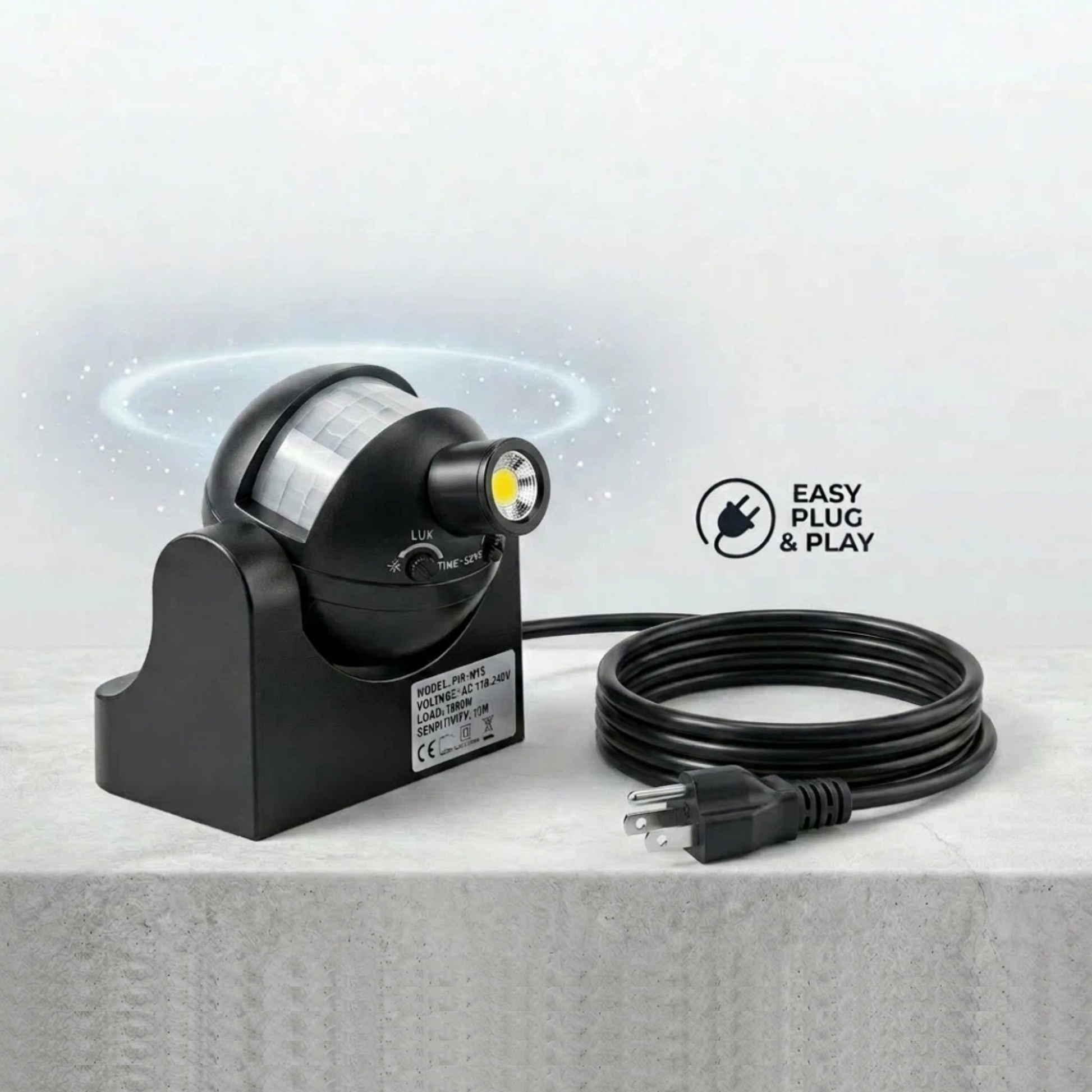 Outdoor Motion Sensor Spotlight, IP44 Waterproof, US 3-Prong Plug, Security Light for Garden & Yard