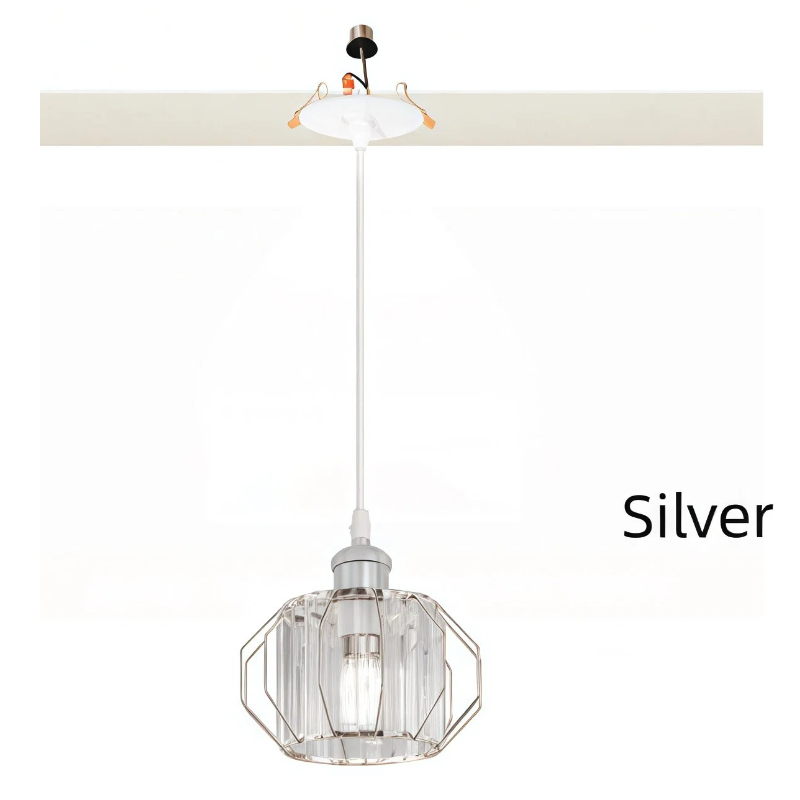 Kiven Can Lights Retrofit Recessed Lighting with E26 Power Outlet Adapter, Replacement Conversion Kit for 2-3.5in Holes, Modern Crystal Pendant Lighting for Kitchen Living Room Hallway Silver XDD363