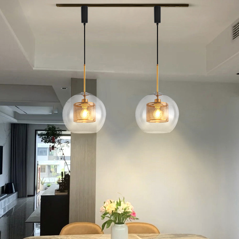 Adjustable Height H Track Lighting Heads Glass Globe lampshade Track Pendant Lighting H Type for Kitchen, Dining Room 1-Light (Bulb & Track Rail NOT included)