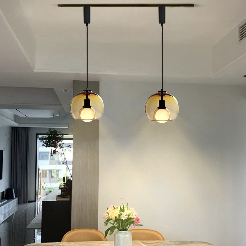 Kiven Track Pendant Lighting Amber H Type Adjustable Height for Kitchen, Dining Room Scandinavian Style Modern Glass (Bulb & Track Rail NOT included)