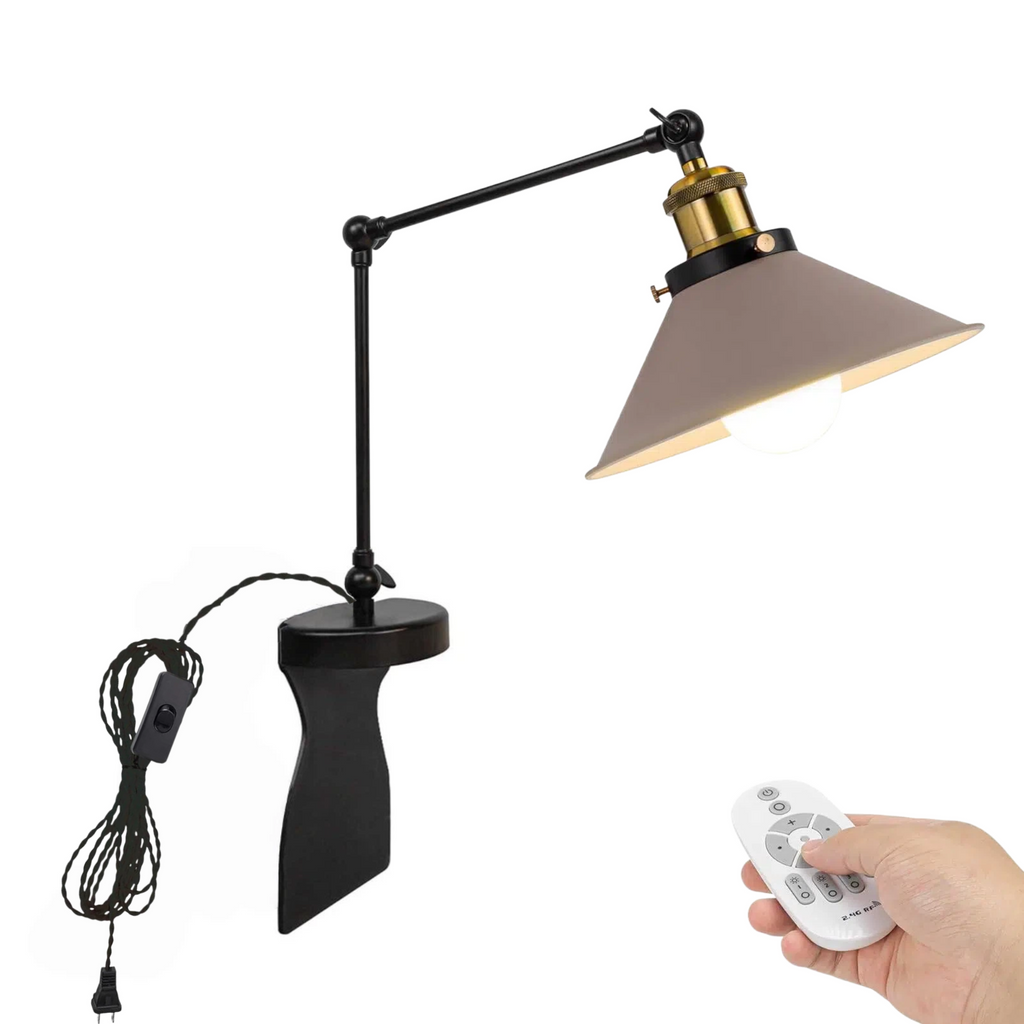 Kiven black headboard reading light, adjustable swing arm, dimmable LED, remote control for bedside. Modern nightstand lamp.