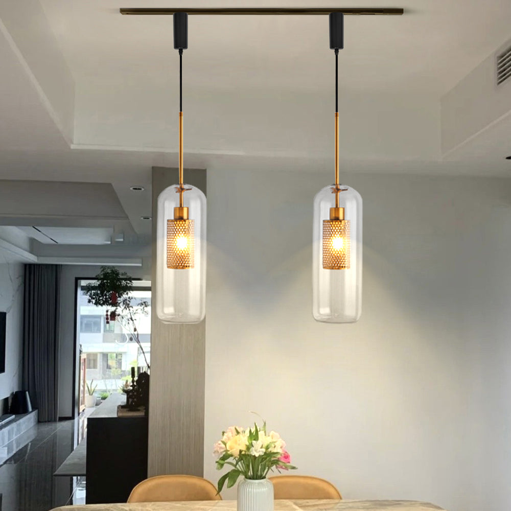 Adjustable Height H Track Lighting Heads Glass Globe lampshade Track Pendant Lighting H Type for Kitchen, Dining Room 1-Light (Bulb & Track Rail NOT included)