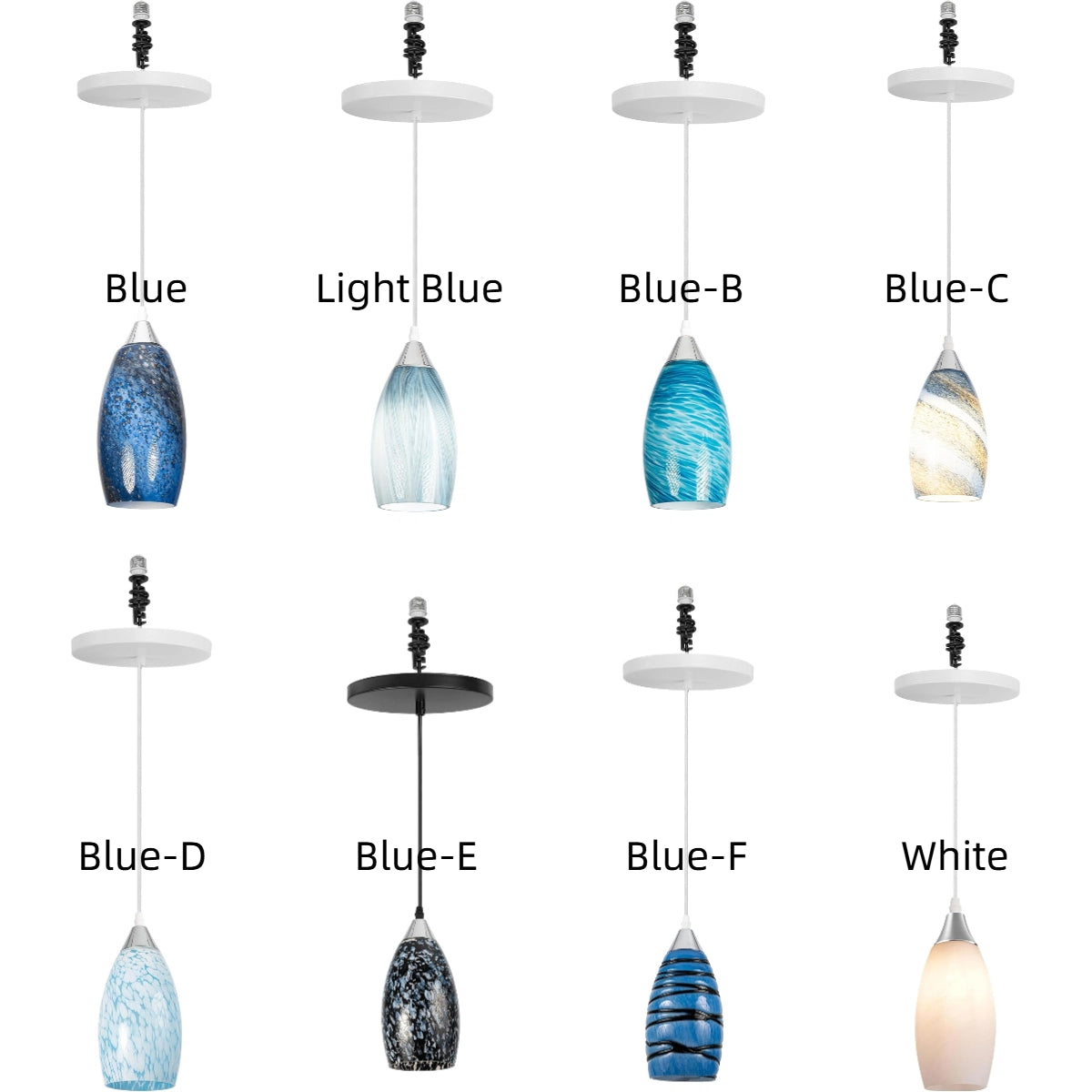 Kiven Pendant Light Conversion Kit, Art Glass Shades in Various Colors, E26 Adapter, Farmhouse Style