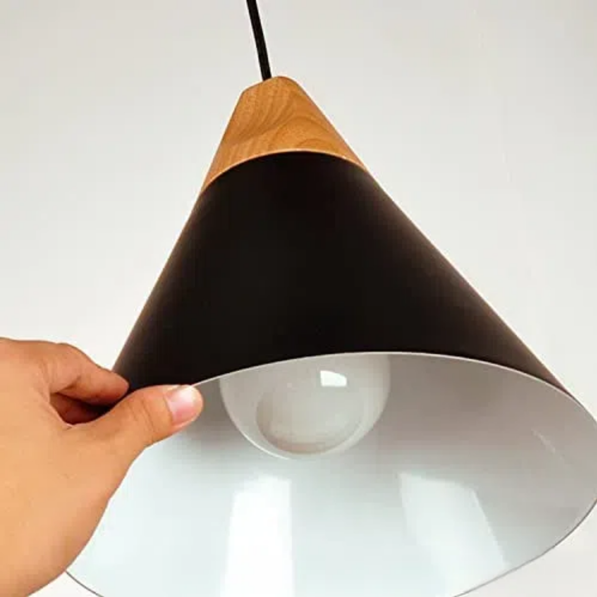 Kiven Black Pendant Plug in Light, Canopy with Socket, Hook and Adjustable Chain Cord, Modern Solid Wooden Ceiling Fixture,for Bedroom, Living Room, Kitchen Island