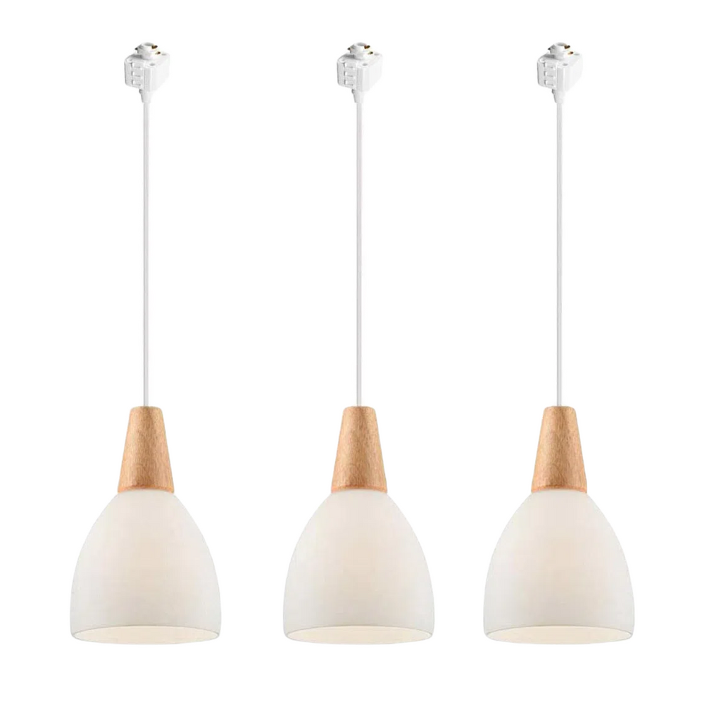 Kiven 3-Light H-Type Track Mount Pendant Fixtures for The Kitchen Counter and bar Track Lighting Pendants Modern Wood and Matte Glass, Bulb not Included ,32 inches