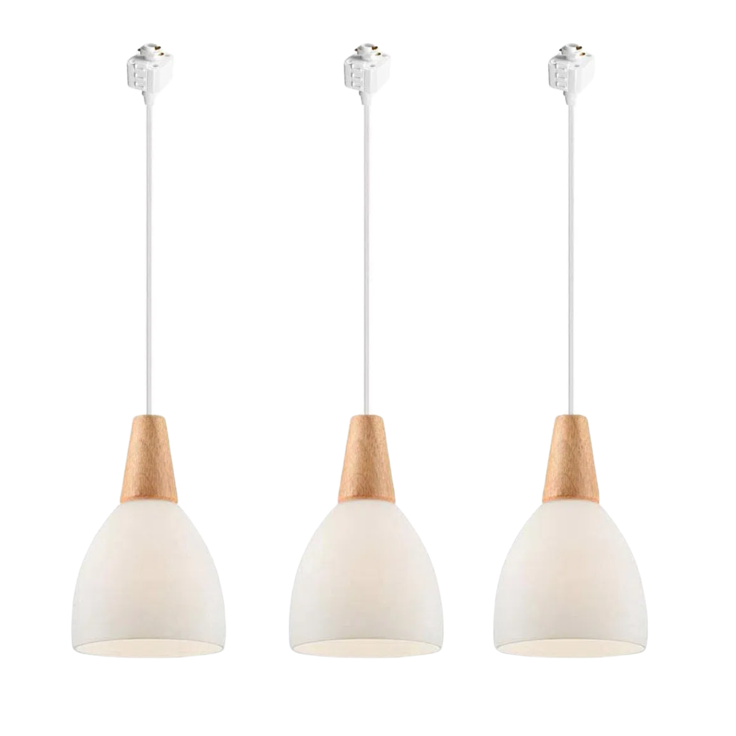 Kiven 3-Light H-Type Track Mount Pendant Fixtures for The Kitchen Counter and bar Track Lighting Pendants Modern Wood and Matte Glass, Bulb not Included ,32 inches
