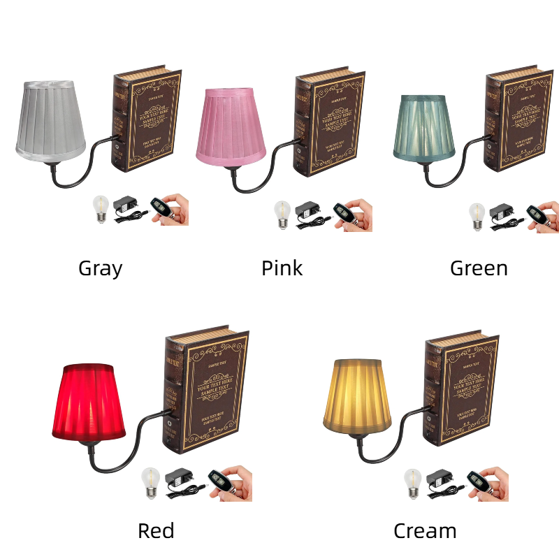 Kiven Cordless Bookshelf Lamp, Set of 2 Rechargeable Bookcase Lighting with Pink Fabric Lampshade, Farmhouse Decorative Bookend, Cordless Table Lamp for Bedside Bookshelf Home Decor
