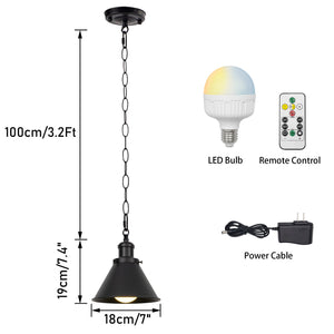 Rechargeable Battery Smart LED Bulb Remote Control Pendant Light Iron Chain Black Metal Light