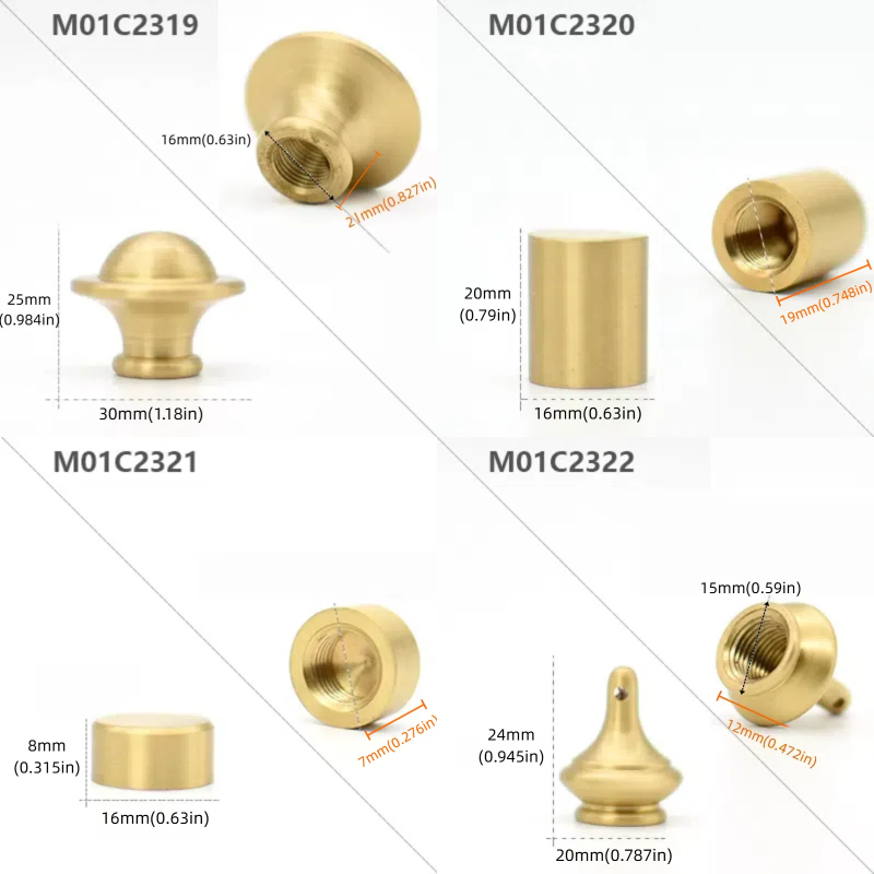 4-Pack DIY Table Lamp Horn Frame Accessories: All - Copper M10 Female Thread Ceiling Plate, Nipple Nut & Fixed Cap