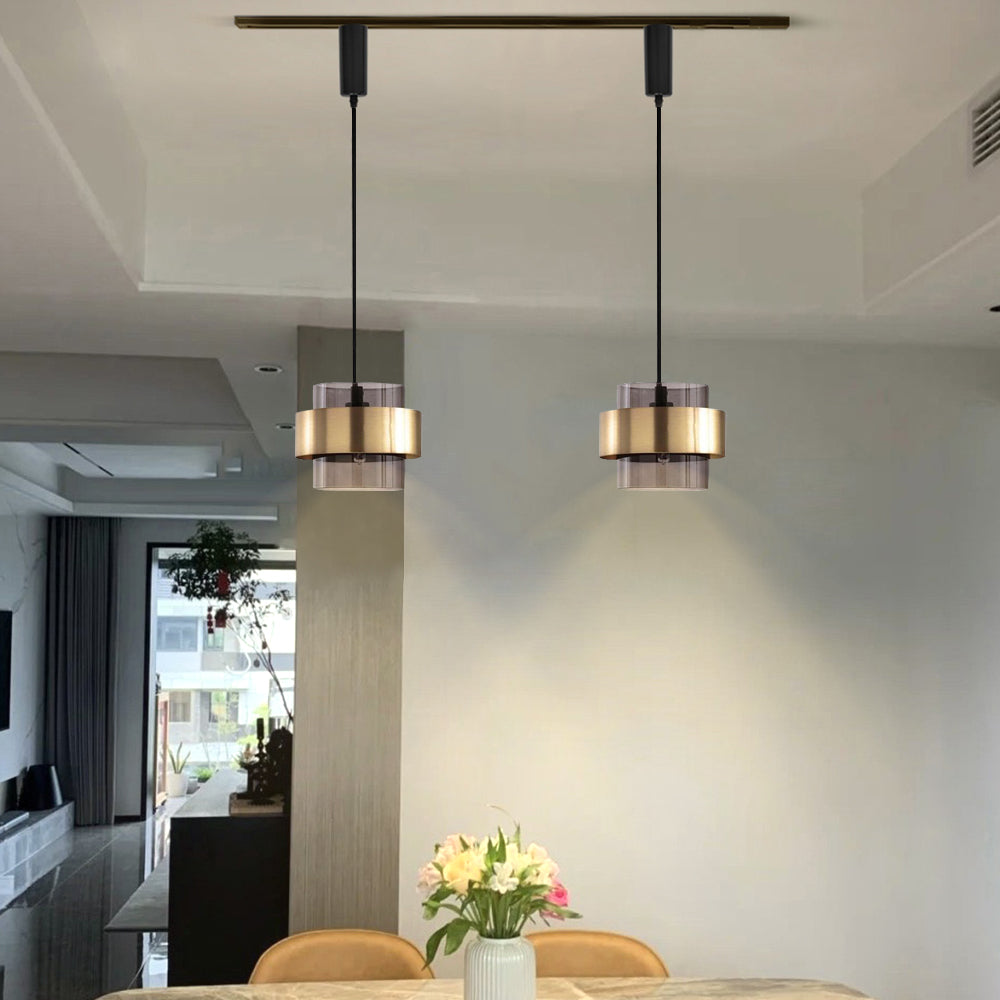 H Track Lighting Heads Glass Adjustable Height Track Pendant Lighting for Kitchen, Dining Room Contemporary Modern Metal Ring H Type (Bulb & Track Rail NOT included)