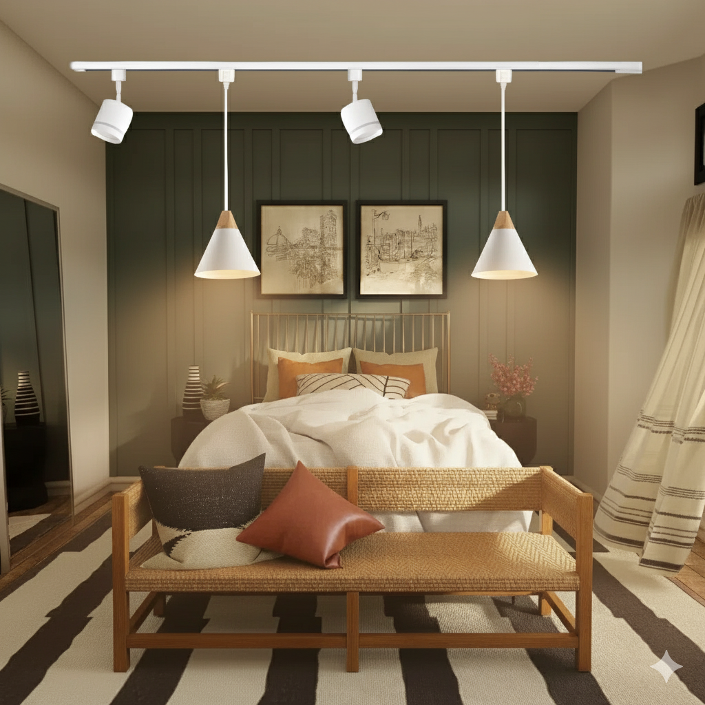 Kiven 4-Light Track Lighting Kit Nordic-Style White Integrated LED Track/Pendant Combo for Bedroom, Kitchen Island