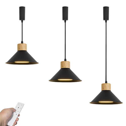 Dimmable Remote Control Wide Range Lighting Wood Black Metal Shade Vintage Track Light