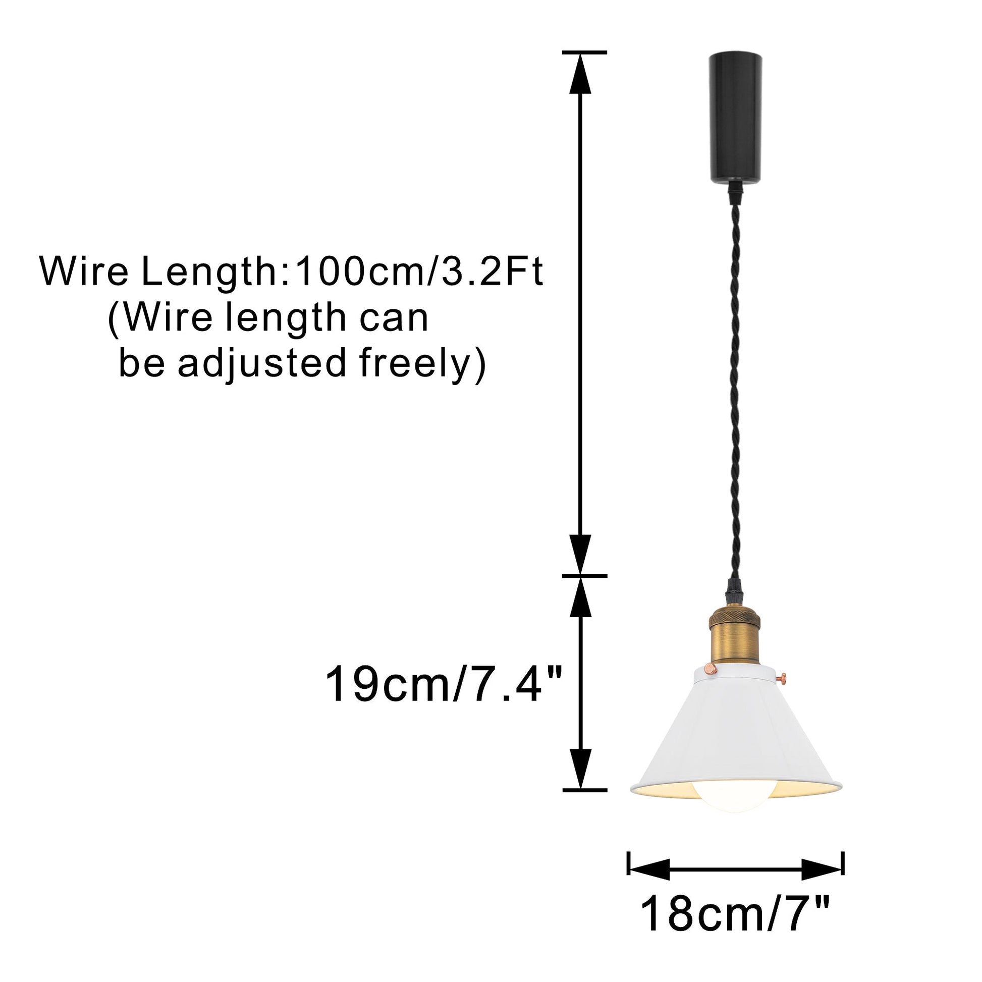 Vintage white pendant light, adjustable wire length, bronze finish, ideal for stylish spaces