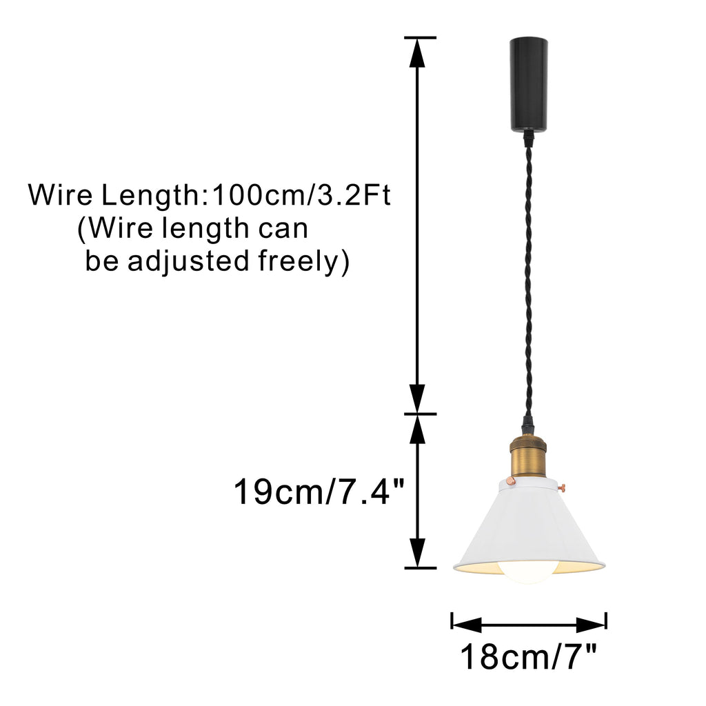 Vintage white pendant light, adjustable wire length, bronze finish, ideal for stylish spaces.