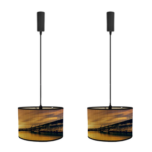 Track pendant lighting with bamboo column shades, adjustable cable and scenery pattern, perfect for villas and farmhouses