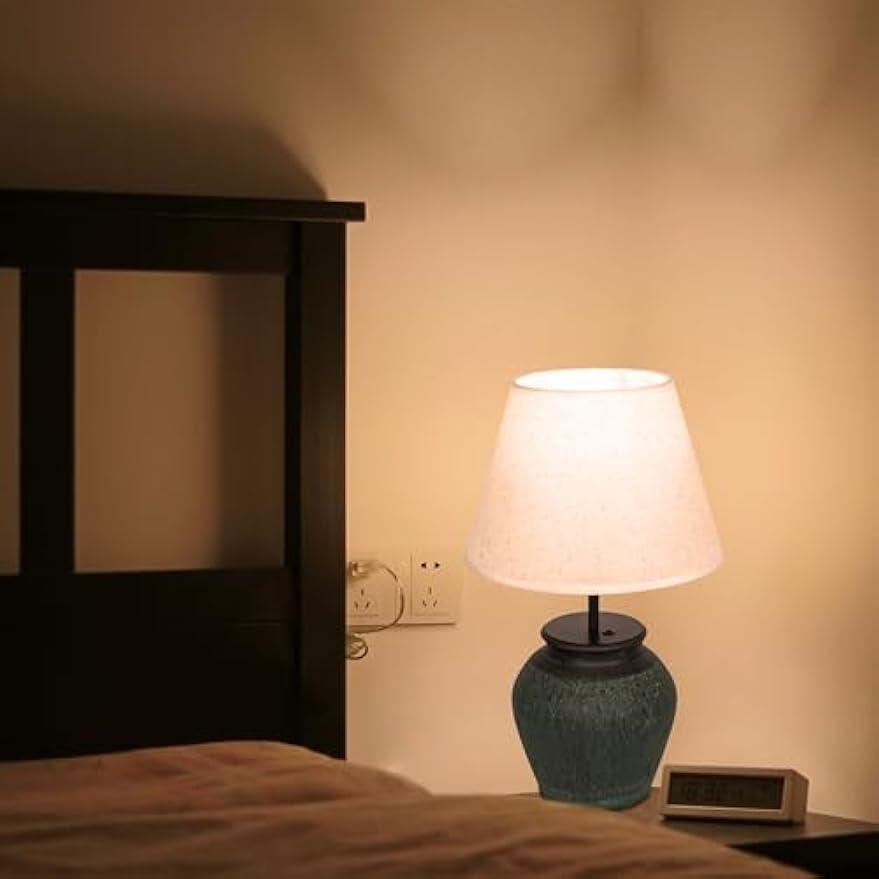 Kiven Cordless Table Lamp, Dimmable LED Vase Lamp with White Fabric Lampshade, Green Undertones Ceramic Pot, Set of 2 Rechargeable Nightstand Lamp for Office Reading Home Decor Bedside