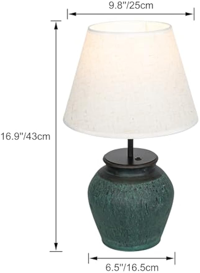 Kiven Cordless Table Lamp, Dimmable LED Vase Lamp with White Fabric Lampshade, Green Undertones Ceramic Pot, Set of 2 Rechargeable Nightstand Lamp for Office Reading Home Decor Bedside