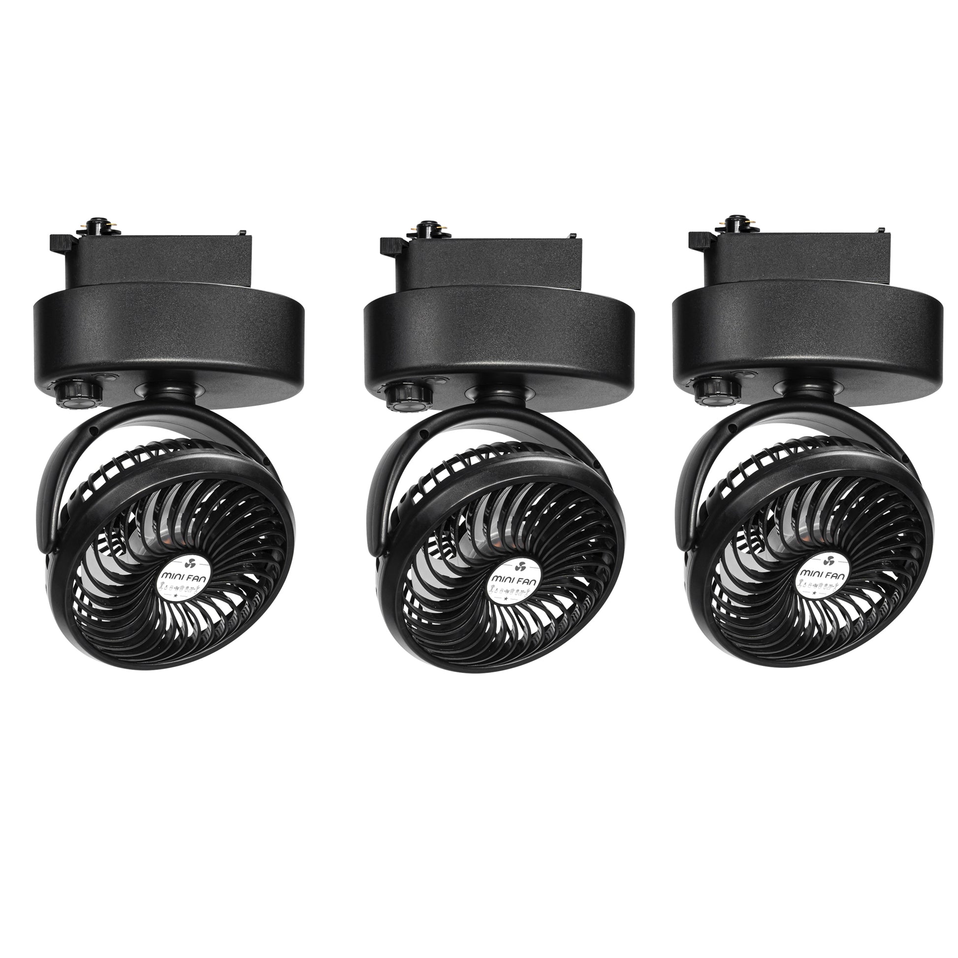 360° Adjustable H Track Rail Fan with Auto-Oscillation, Matte Black Mini Blower for Indoor Plants & Pets, Stepless Speed Control Air Circulator