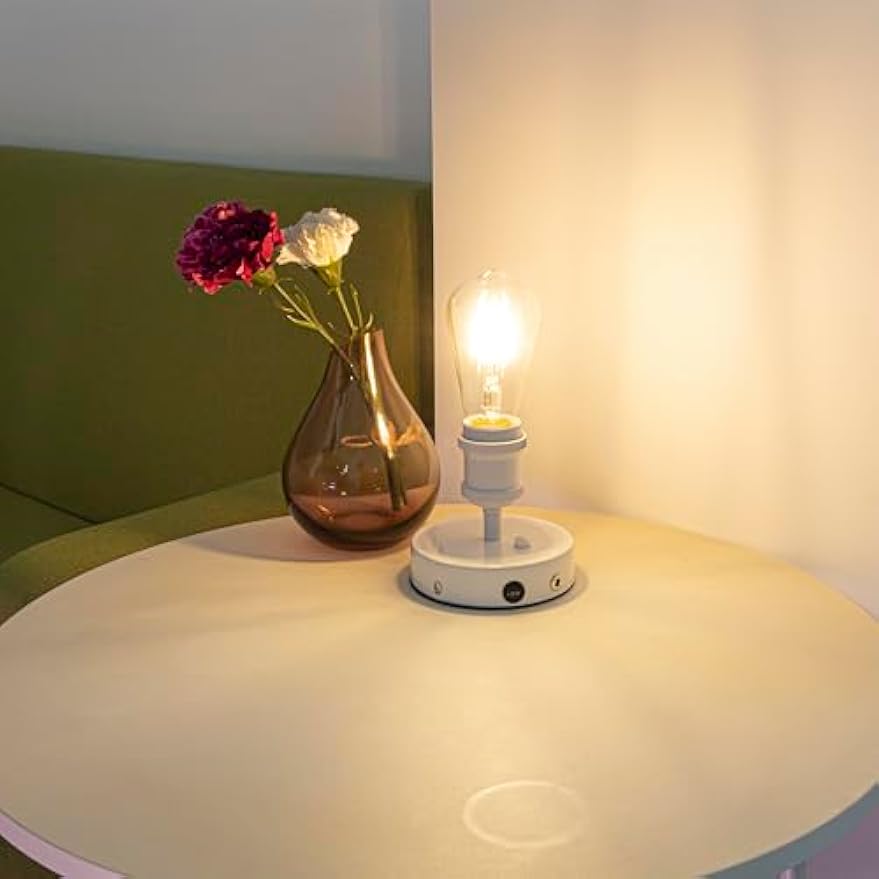 Kiven Operated Motion Sensor Table Lamp, Auto ON/Off Battery Operated Nightstand Lamp, Rechargeable 2700K/Warm White LED Bedside Lamp for Restaurant Bedroom Bars Kitchen Shelf Home Decor White