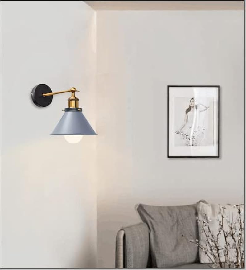 Kiven 2 Pack Simple Match E26 Base Rechargeable LED Bulb Remote Control Wall Lamp Grey Shade Metal Modern Design Sconce for Kitchen Bar Home Bulb Included