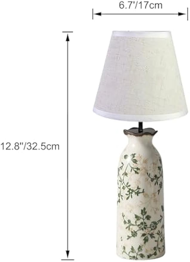 Kiven Cordless Table Lamp, Dimmable LED Vase Lamps with Fabric Lampshade, Classic Cottage Ambient Light, 1-Light Rechargeable Nightstand Lamp for Office Bookcase Bedside TD1005