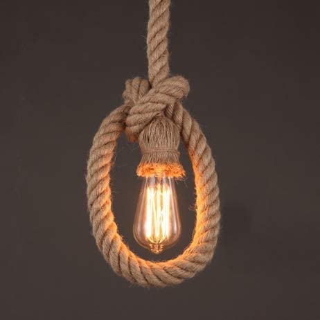 Industrial hemp rope pendant light with Edison bulb. Perfect for farmhouse or vintage decor, DIY lighting style.