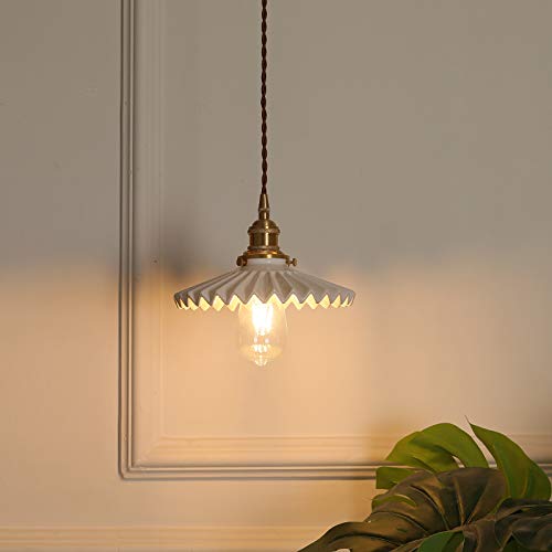 Swag Pendant Light with 15ft Plug-in UL Dimmable Cord Retro Ceramic Marble Shade Light Fixtures Nordic Decoratefor Hanging Ceiling Light for Dining Room Bulbs Not Included