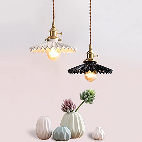 Swag Pendant Light with 15ft Plug-in UL Dimmable Cord Retro Ceramic Marble Shade Light Fixtures Nordic Decoratefor Hanging Ceiling Light for Dining Room Bulbs Not Included